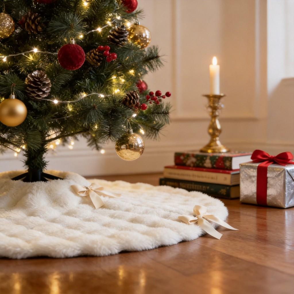 Christmas Tree Skirt Plush Bubble Fabric With White Color For Holiday Decor