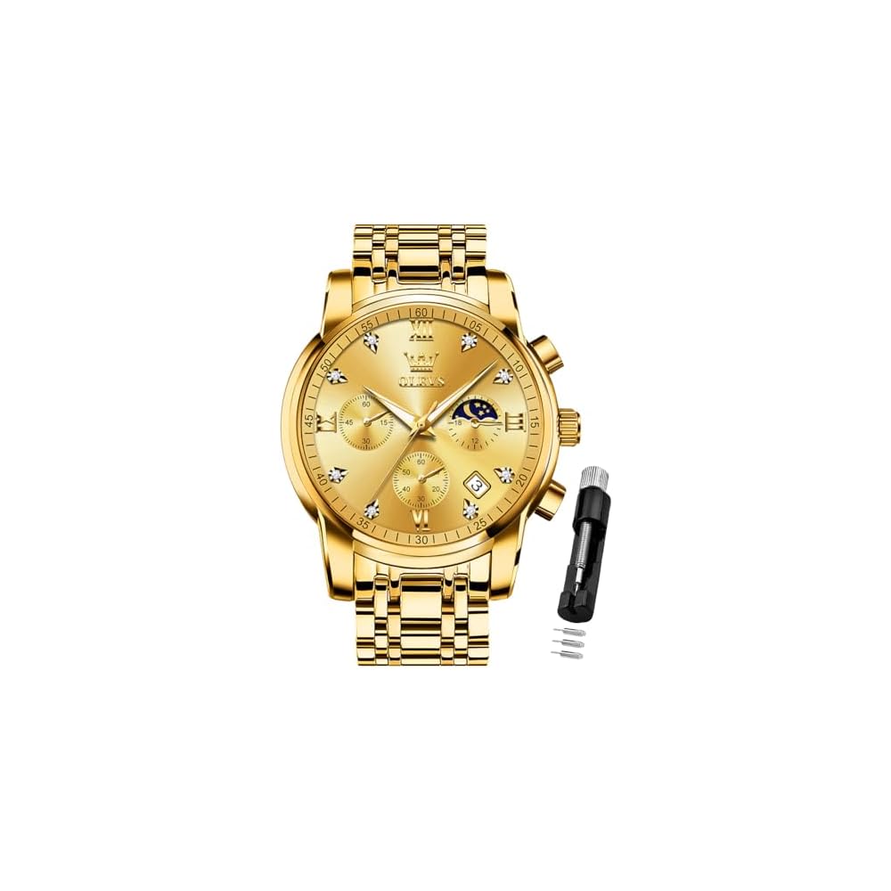OLEVS Men s Luxury Analog Quartz Watch Two-Tone Waterproof Date Stainless Steel Gold 58