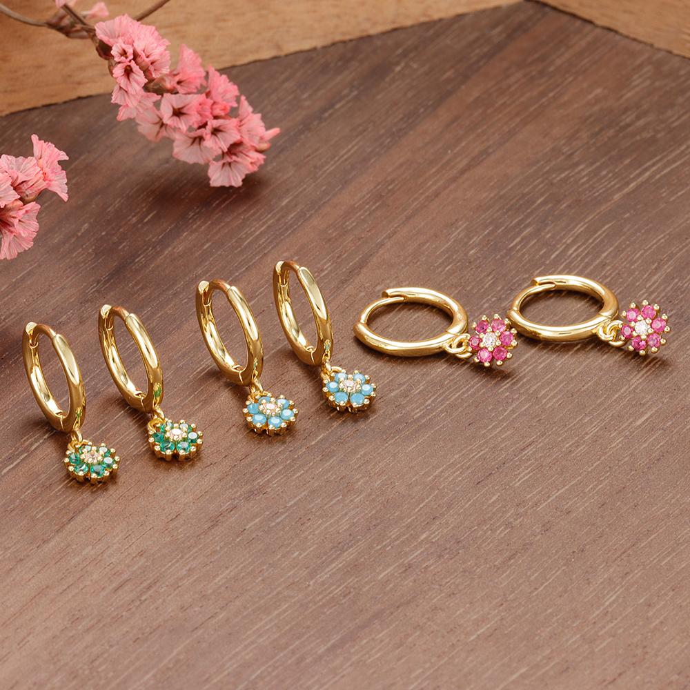 Exquisite Multicolor Crystal Flower Hoop Earrings for Women Girl Stainless Steel Fashion Korean Wedding Romantic Jewelry Gifts