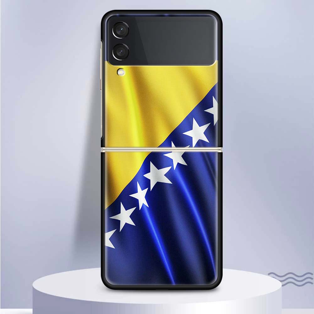 Bosnia And Herzegovina Flag For Samsung Galaxy Z Flip 5 4 3 5G Phone Case Black Hard Cover ZFlip 5 4 3 Luxury Shockproof Bumper