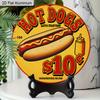 2D Flaches Aluminium Vintage Retro Hot Dog Metallschild, Runde Hängende Plakette, Klassische Fast Food Wandkunst Dekoration für Küche Diner Restaurant Café Grill