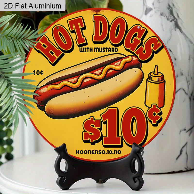 

2D Flat Aluminum Vintage Retro Hot Dog Metal Sign, Round Hanging Plaque, Classic Fast Food Wall Art Decor for Kitchen Diner Restaurant Cafe Barbecue 1pc