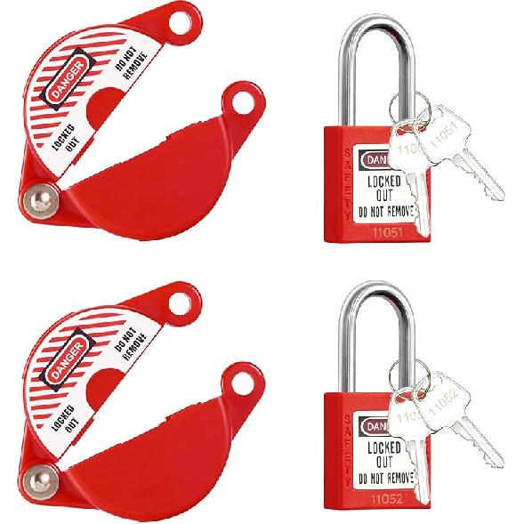 2 Sets Gate Valve Lockout and Safety Padlocks, Valve Lockout Device for 1 to 2-1/2 inch Diameter Valve Handles, Suited for Outdoor Water Spigot Gate Valve Lockout