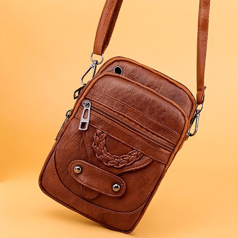 Vintage Leather Shoulder Bags for Women Small Crossbody Phone Bag Feminine Wallets