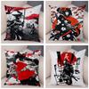 Japan Style Ink Warrior Cushion Cover for Sofa Home Double Print Decor Beautiful Scenery Girl Pillowcase Soft Plush Pillow Case