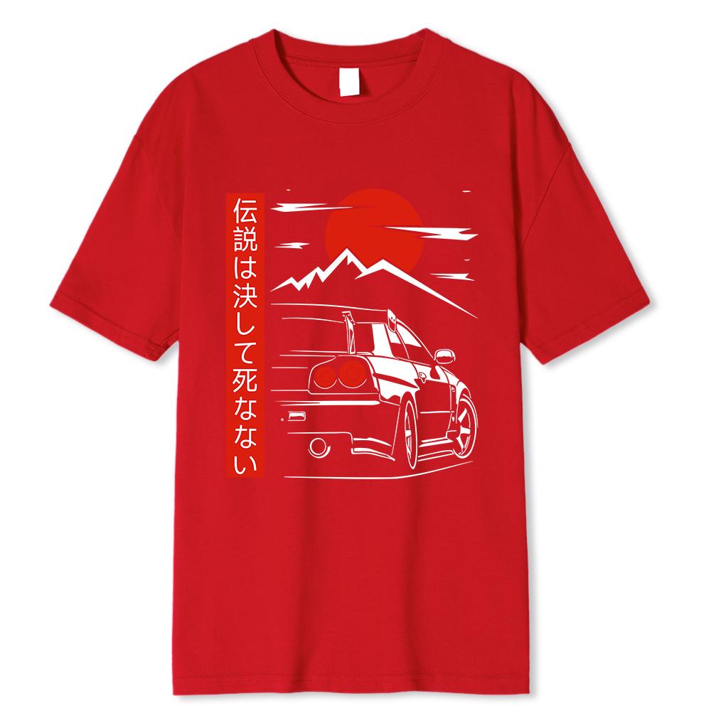 Japanese Style Car Funny T Shirts Men Back Print Street Wear Original Design Oversize Tops Tee Loose Breathable Tees