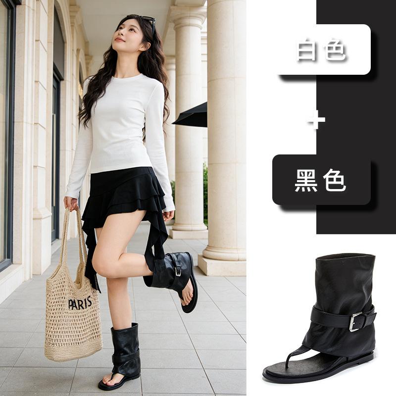 Mezzanin Retro Hong Kong Stil coole Stiefel Sommer neue Ein-Wort-Sandalen vielseitige flache Sandalen Strand Damenschuhe Trend