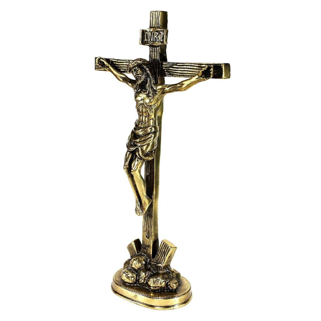 Brass Jesus Christ Cross in (Antique look) | Spiritual Idols | Religious Statues | Holy Statue of Christian (12 inches height)