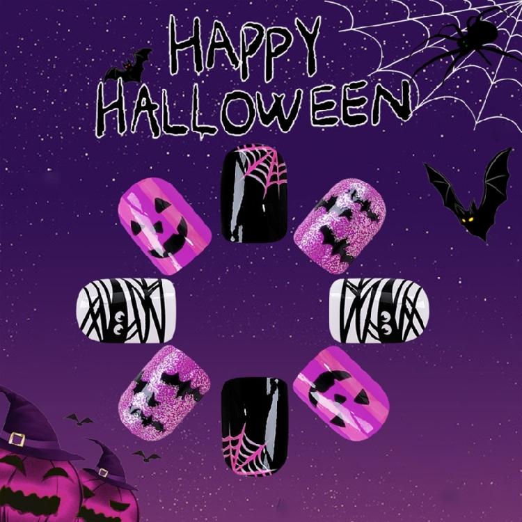 24 Pcs Halloween Artificial Nails Halloween Press On Nails Short Square False Nails Full Cover Stick on Nails