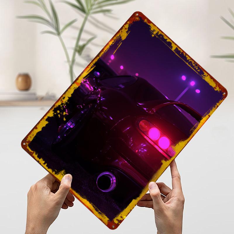 Red Sports Car Night Metal Poster Customized Wall Art Retro Vintage Tinplate Signs for Man Cave Aesthetic Room Decor Men Home