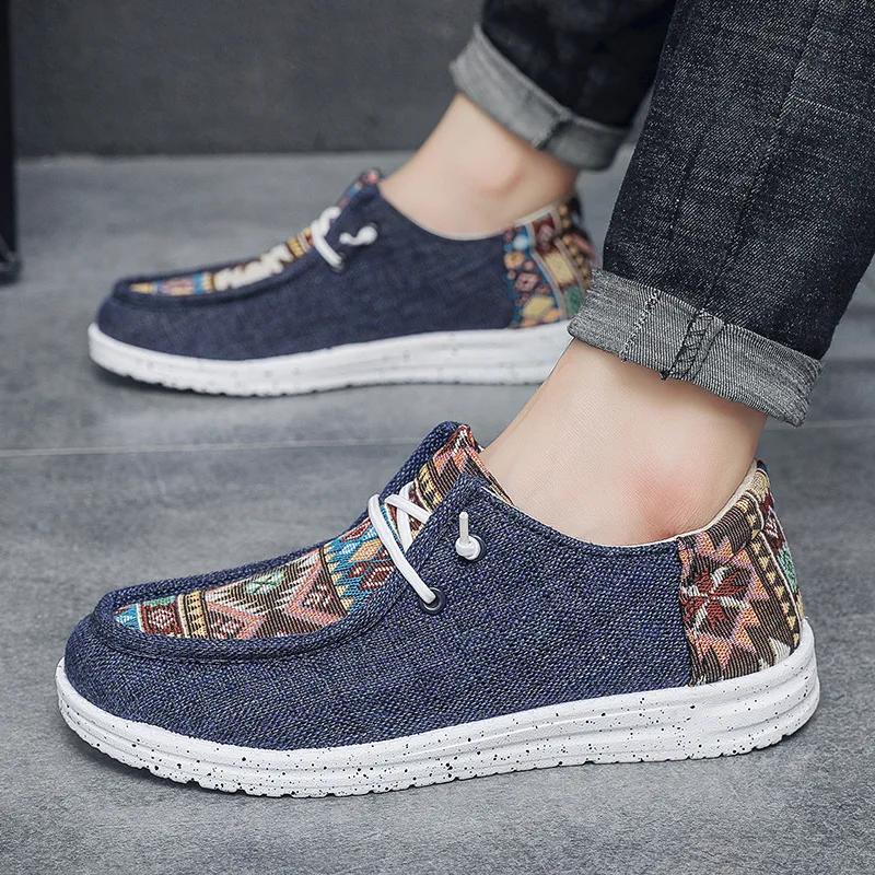 Modne Nowe Etniczne Męskie Buty Lniane Płócienne Buty do Chodzenia Modne Buty Casual Oddychające Płaskie Buty