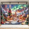 Weihnachtstag Party Dekoration Hintergrund Stoff Weihnachtsstadt Aurora Schnee Szene Wandteppich geeignet für Outdoor Home Dekoration