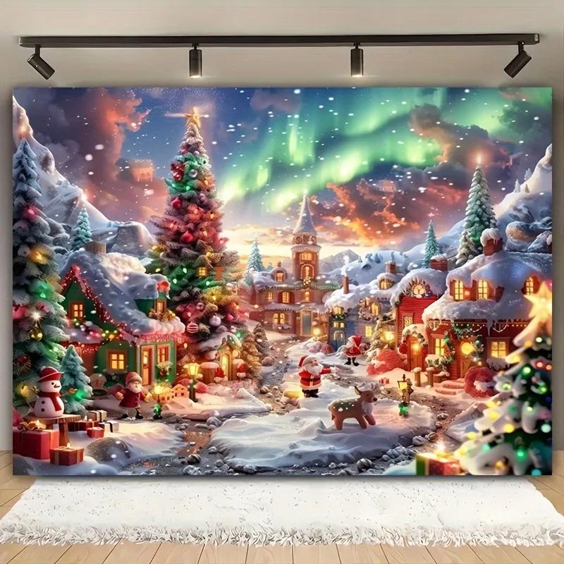 Weihnachtstag Party Dekoration Hintergrund Stoff Weihnachtsstadt Aurora Schnee Szene Wandteppich geeignet für Outdoor Home Dekoration