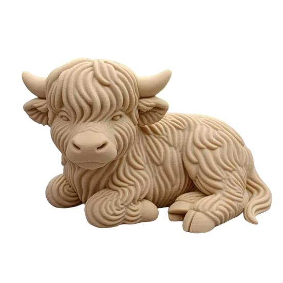 Highland Cow Home Bonsai Decor Mini Cow Figurine with Cowboy Hat 3D Printed Realistic Texture Halloween Ornament