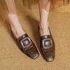 Fashion 2025 New Size 34-40 Women Casual Loafers Real Leather Soft Square Toe High Heels Shoes Spring Office Lady Daily Pumps Shoes