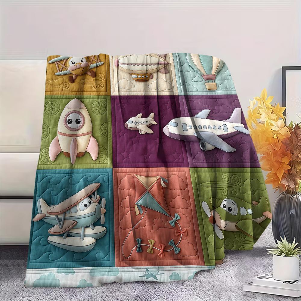 Fabric animal spaceship Print Flannel Blanket High quality Comfortable for All Seasons Home Decor Warmth and Comfort Perfect for Christmas Gifts