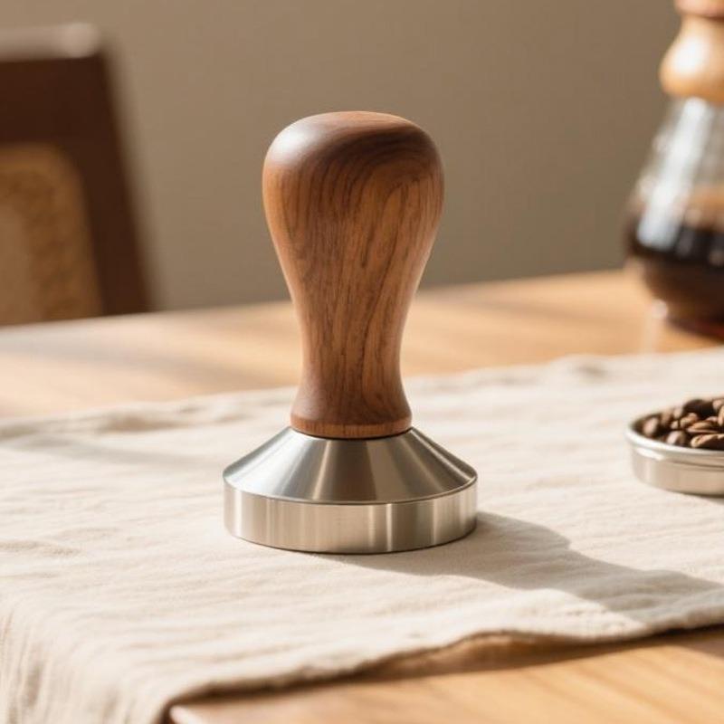 Coffee Press Powder Hammer Solid Wood Handle 304 Stainless Steel Press Powder Cloth Powder Coffee Machine Special Accessories