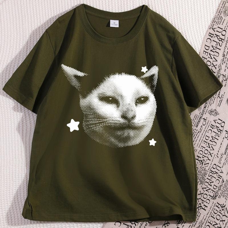 Vintage Graphic Cat Tee Casual Funny Y2k Cats Lover T Shirts 90s Retro Cotton Short Sleeve Tee Shirt Man Clothing Streetwear