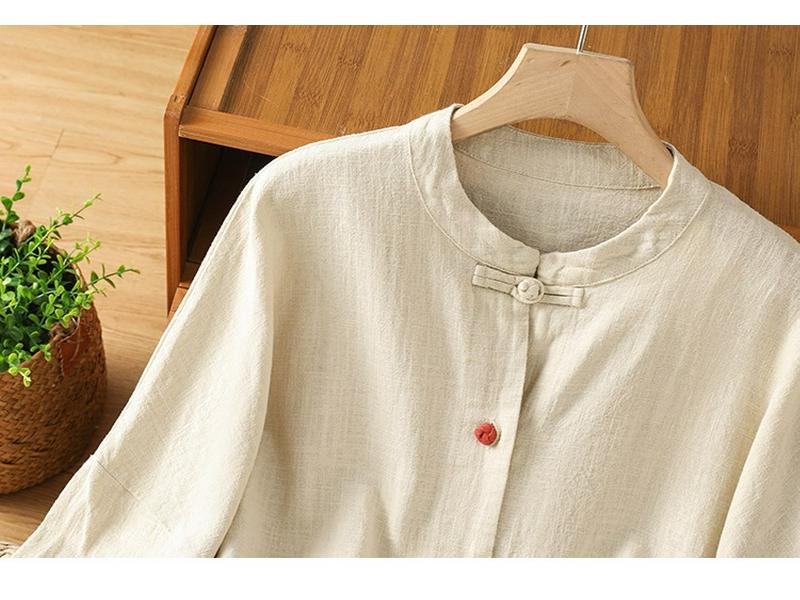 Women's Autumn Zen Cotton Linen Shirt Jacket with Frog Buttons