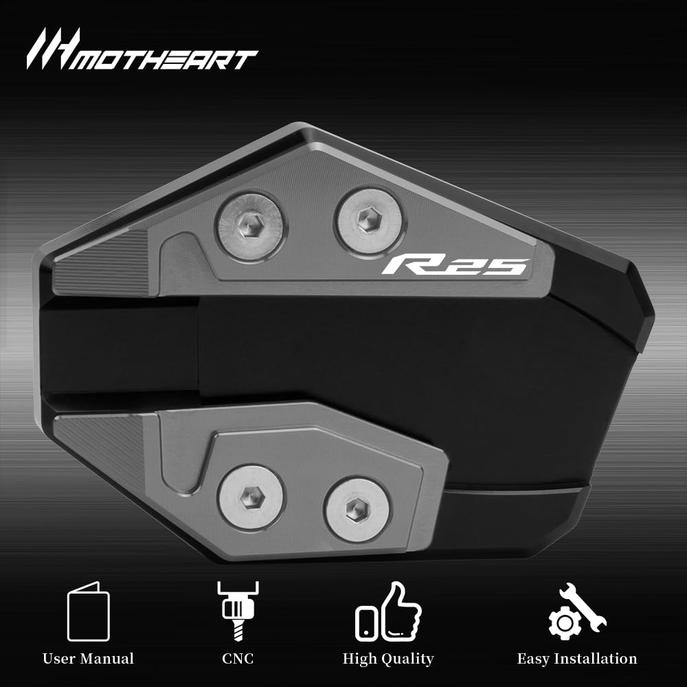 MotHeart Kickstand Extension Support Plate for YZF-R25 (2019-2022), Anti-Slip Support Plate, Kickstand Stabilizer, Side Stand Adapter (Gray)