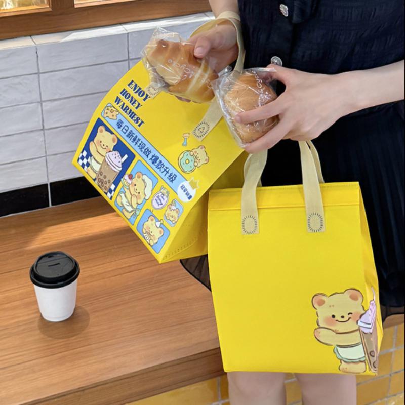 Milk Tea Coffee Beverage Insulated Bag, Aluminum Foil Dessert Bento Bag, Reusable Food Cake Drinks Package Handheld Bag, Non Wov