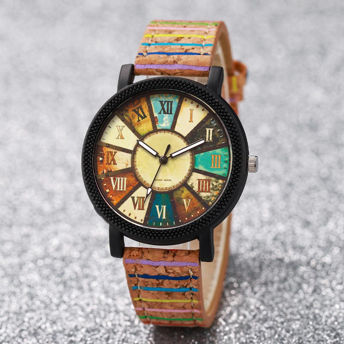 1 шт. Женские модные часы Ретро Римский циферблат Кварцевые Часы с имитацией кожи Кварцевые Часы