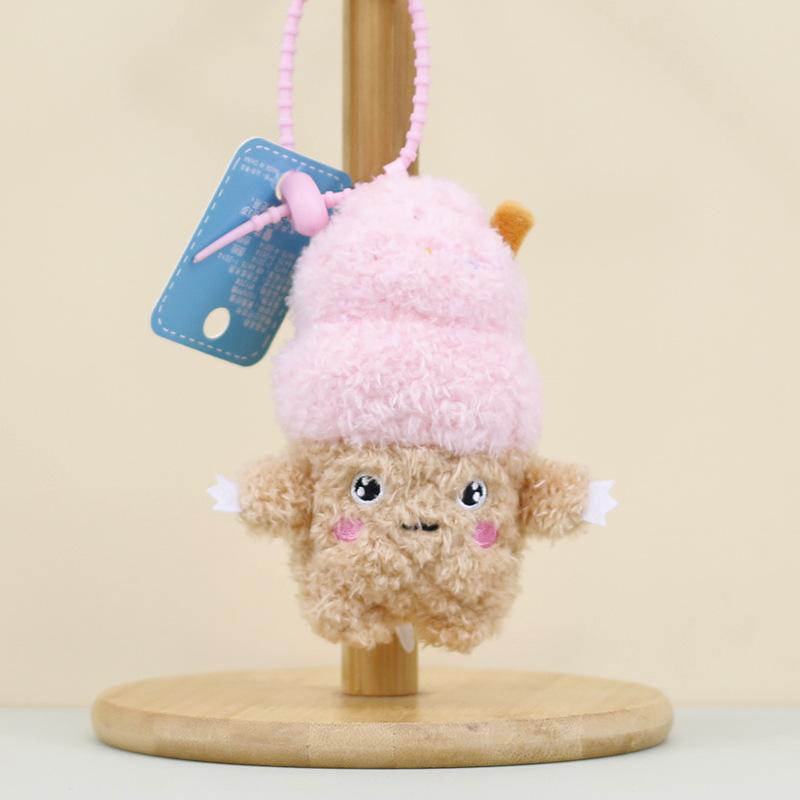 

Plant Plush Fluffy Keychains Cute 4inch Farm Monster Stuffed Bag Accessories Short Plush Ice Cream Pink