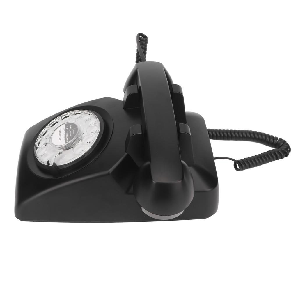 Retro Corded Telephone Rotating Dialing Support Redial Mechanical Ringtone Vintage Desktop Phone with Speaker Black
