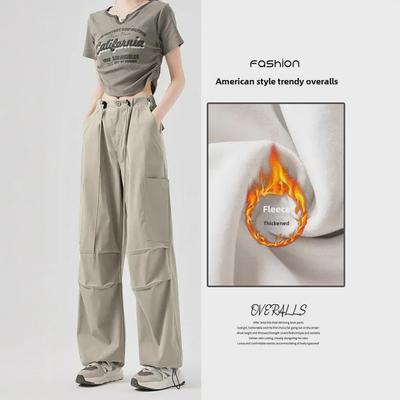 Women's High-Waist Velvet-Lined Wide-Leg Climbing Pants - Autumn/Winter 2025 American Style