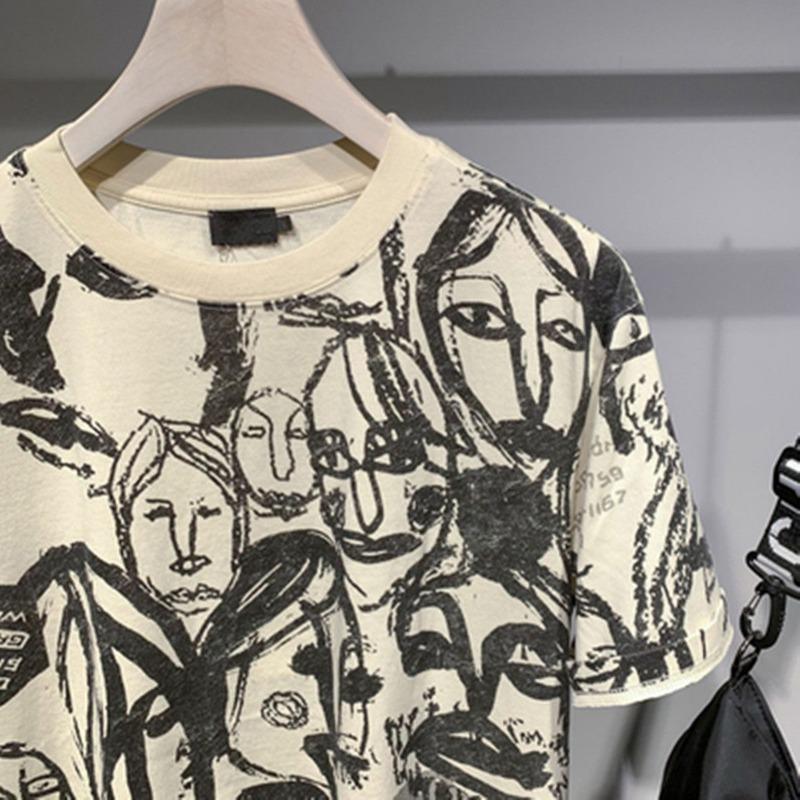 Herren Trendiges Vintage Graffiti Gothic Harajuku T-Shirt Streetwear Y2K Grunge Punk T-Shirts Sommer O-Ausschnitt Kurzarm Locker Baumwolle Oberteile