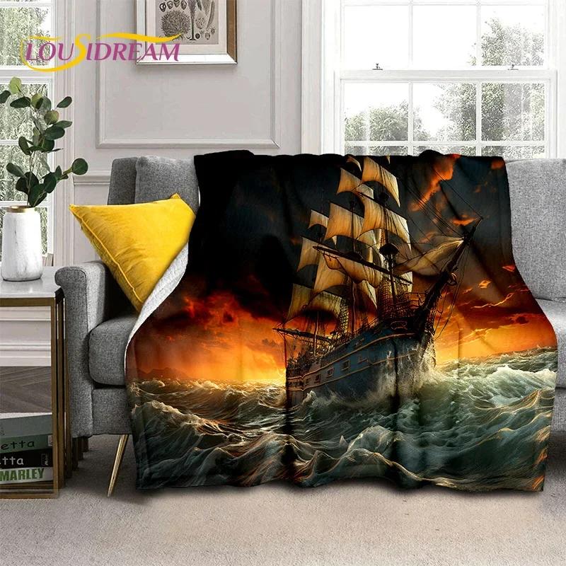 Ancient Pirate Ship Boat,Barque,Sailboa Soft Flannel Blanket for Beds Bedroom Sofa Picnic,Throw Blanket for Outdoor Leisure Gift