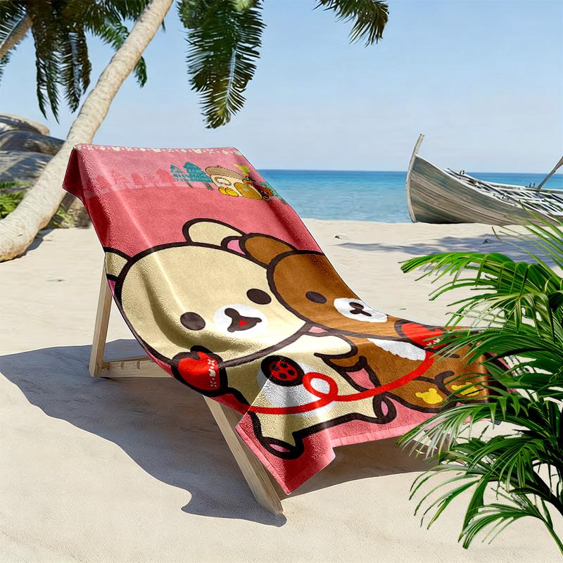 Rilakkuma Print Beach Towel, Large Soft Quick Dry Towel for Beach Camping Swimming