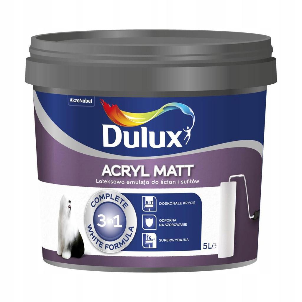 Dulux Acryl Matt Pittura Lattice per Pareti e Soffitti Bianco Neve Opaco 5L