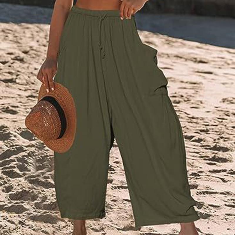 Women Comfortable Casual High-Waisted Solid Color Loose Lantern Pants with Pocket