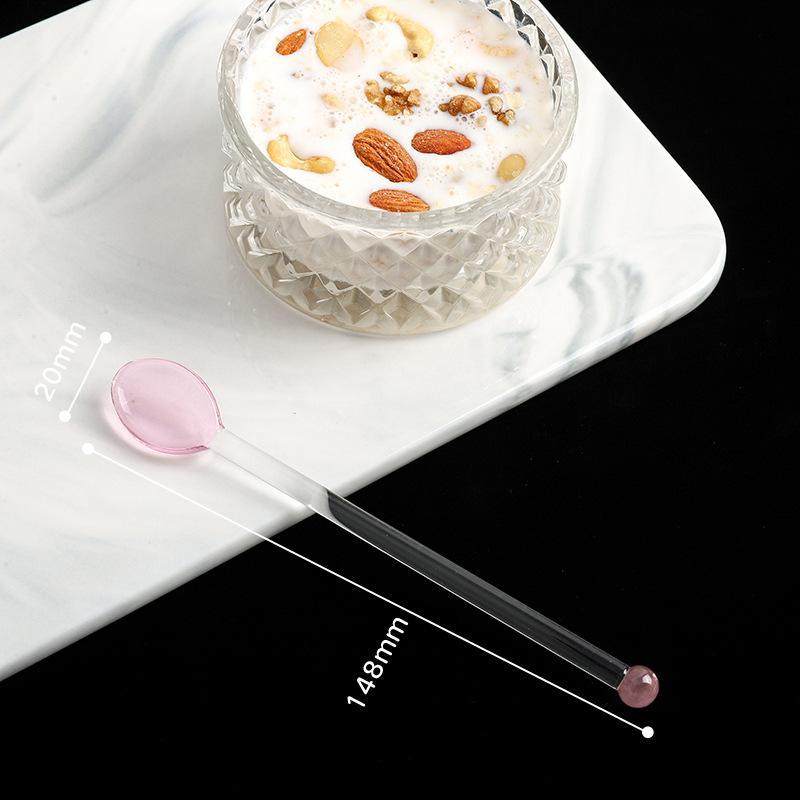 Glas-Rührlöffel Langer Griff Transparent Bunt Hitzebeständig für Kaffee Milchtee Zuhause Restaurant Catering-Bedarf
