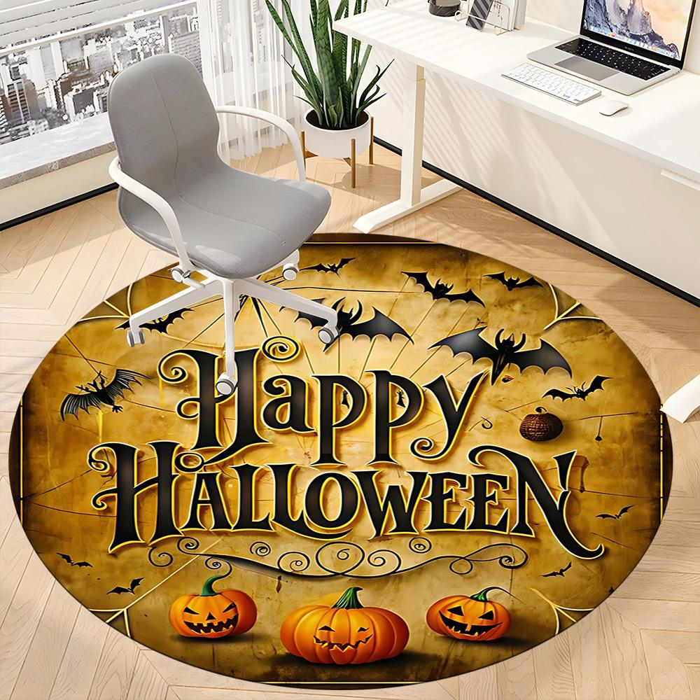 1pc Halloween Pumpkins Office Round Area Rug, Under Office Chairs Bedroom Living Room Home Decor, Room Deco