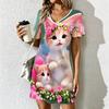 Sommer Mode Damen V-Ausschnitt Kreativer Druck Bedrucktes Kleid Sexiges Kurzer Rock Kleider