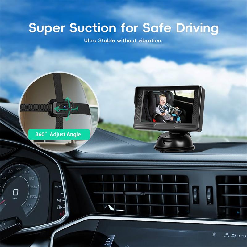Car Rear Baby Monitor 4.3'' Car Monitor With Camera Night Vision Wide-Angle Real-Time Baby Monitoring Stable Mounting