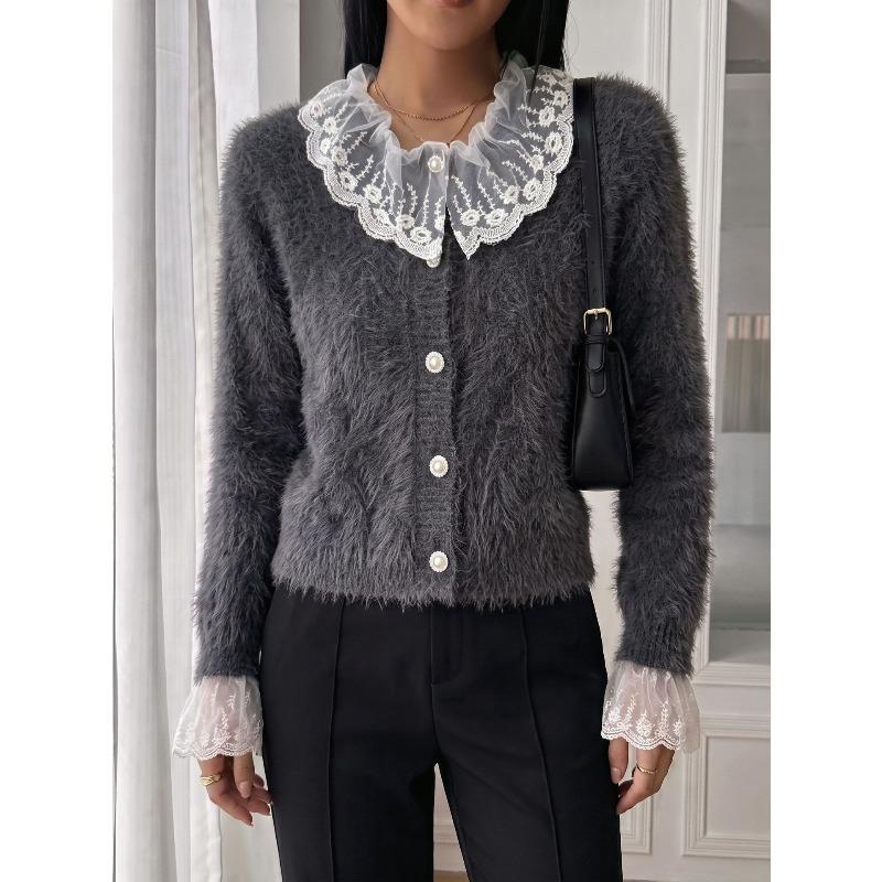 TIFICY Women's Fashion Casual Fall Winter Flower Pattern Print Long Sleeve O-Neck Sweaters