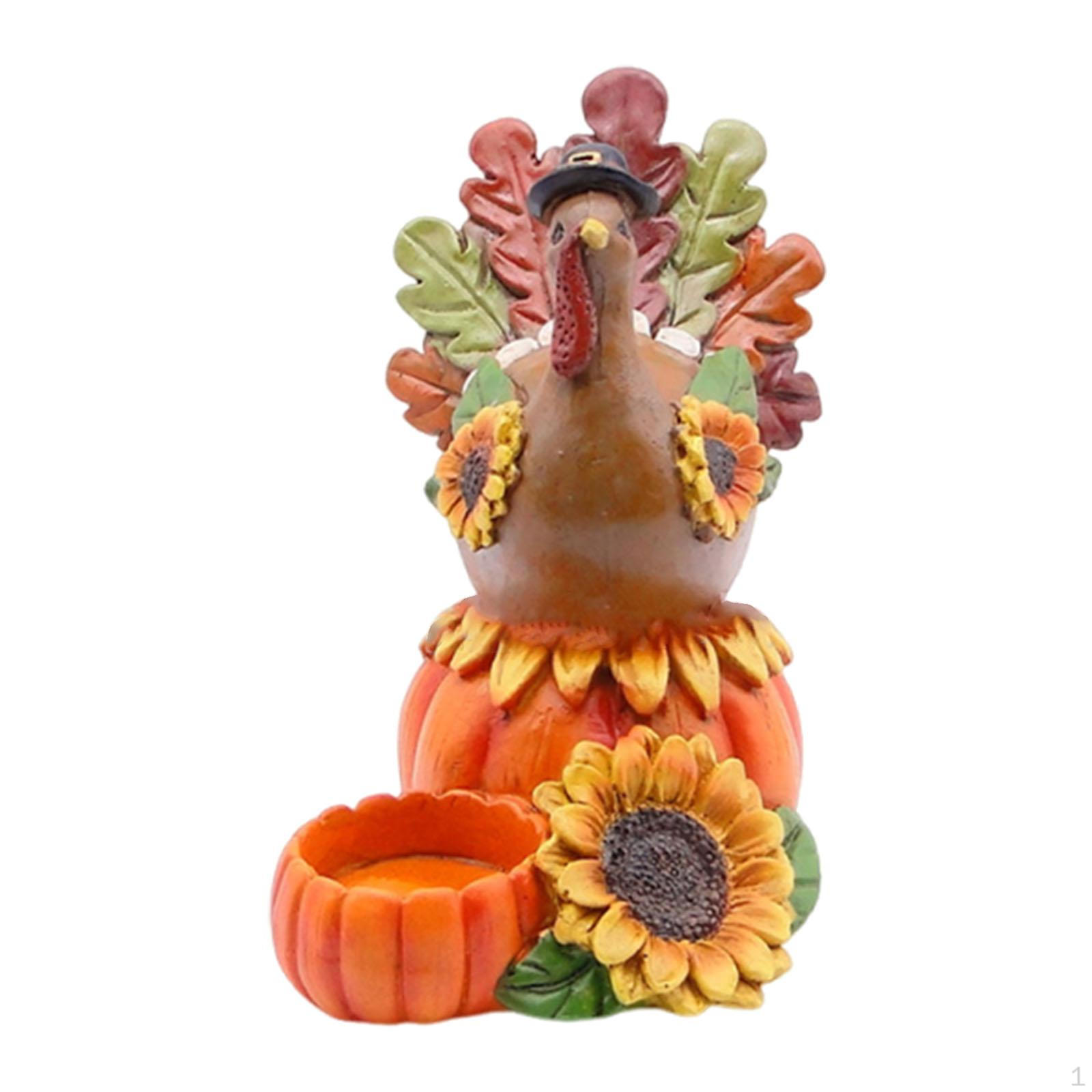 

Candle Holder Turkey Statue with Pumpkin Ornament Decoration Thanksgiving Sculpture Resin Figurine Style A