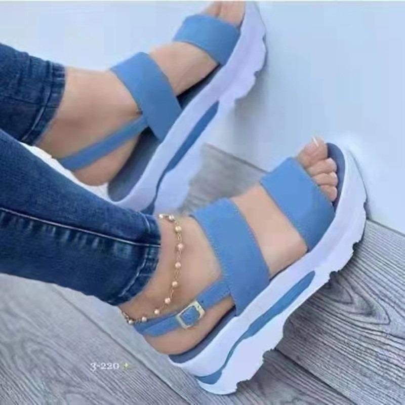Fashion New Summer Plus-size Women's Shoes with Wide Uppers, One-shoulder Straps, Thick Soles, Wedge Heels and Fish-mouth Sandals