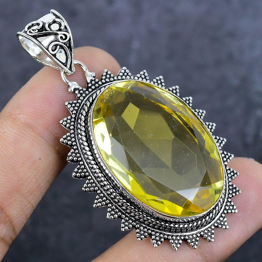 Natural Citrine Gemstone Handmade 925 Sterling Silver Jewelry Pendant 2.25" B8G07