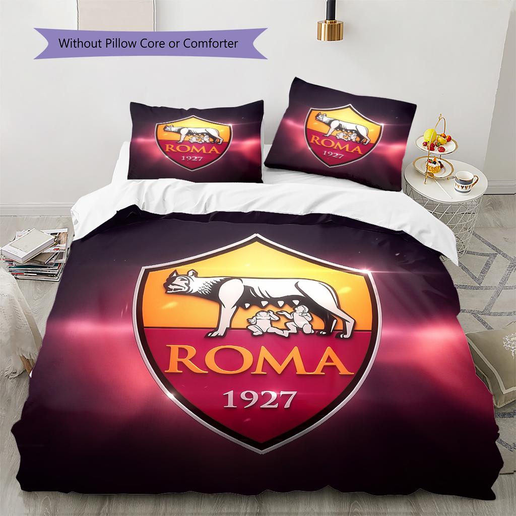 AS Roma con Sfondo Colosseo Set Copripiumino con Fantasia Decorazione per la Casa Regalo (1 * copripiumino + 2 * federe senza imbottitura)