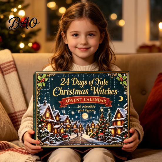 Christmas Party Favors for Friends Witches Advent Calendar 2026, 24 Days Yule Countdown Box, 2D Festive Gift Box Collectors Acrylic Witch Figurine