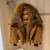 Womens Winter Short Puffer Coat With Real Raccoon Fur Collar Loose Warm Duck Down Jacket Daily Wear