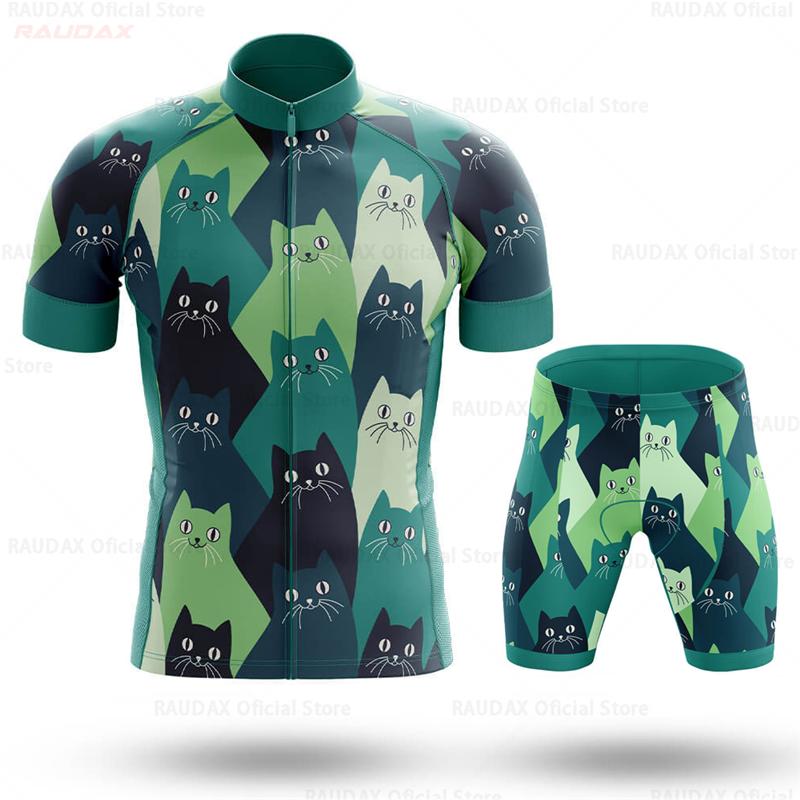 New Cat Pattern Cycling Clothing 2025 Summer Anti-UV Cycling Jersey Set Mountain Bike Sport Breathable Short Sleeve Cycling Sets