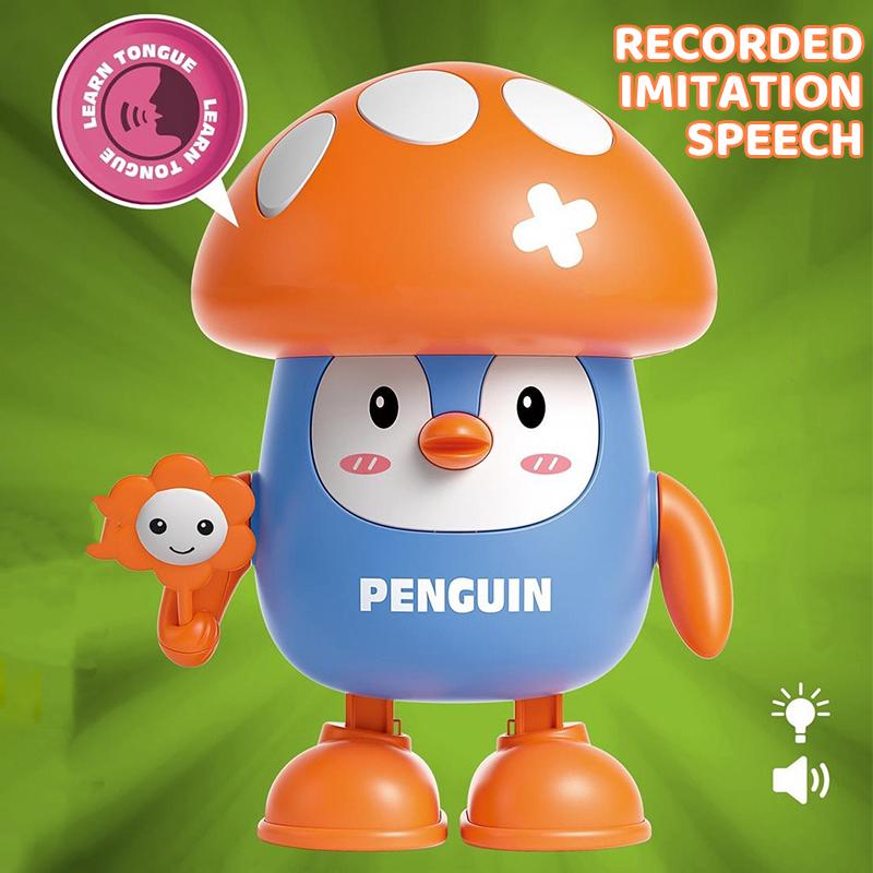 Non-Toxic Recording Tongue Talk Dance Mushroom Baby Electric Penguin With Music Llight Cartoon Doll Sound Light Children'S Education Toys