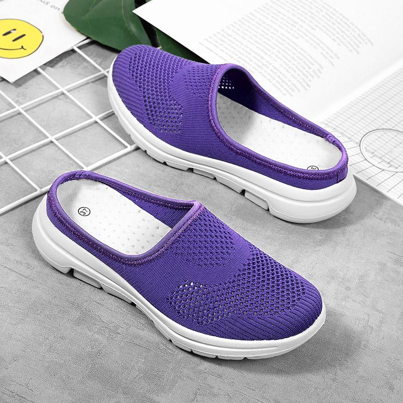2024 New Lazy Half Drag Women's Single Shoes Baotou No Back Breathable Casual Shoes Hollow Flying Weaving Shoes