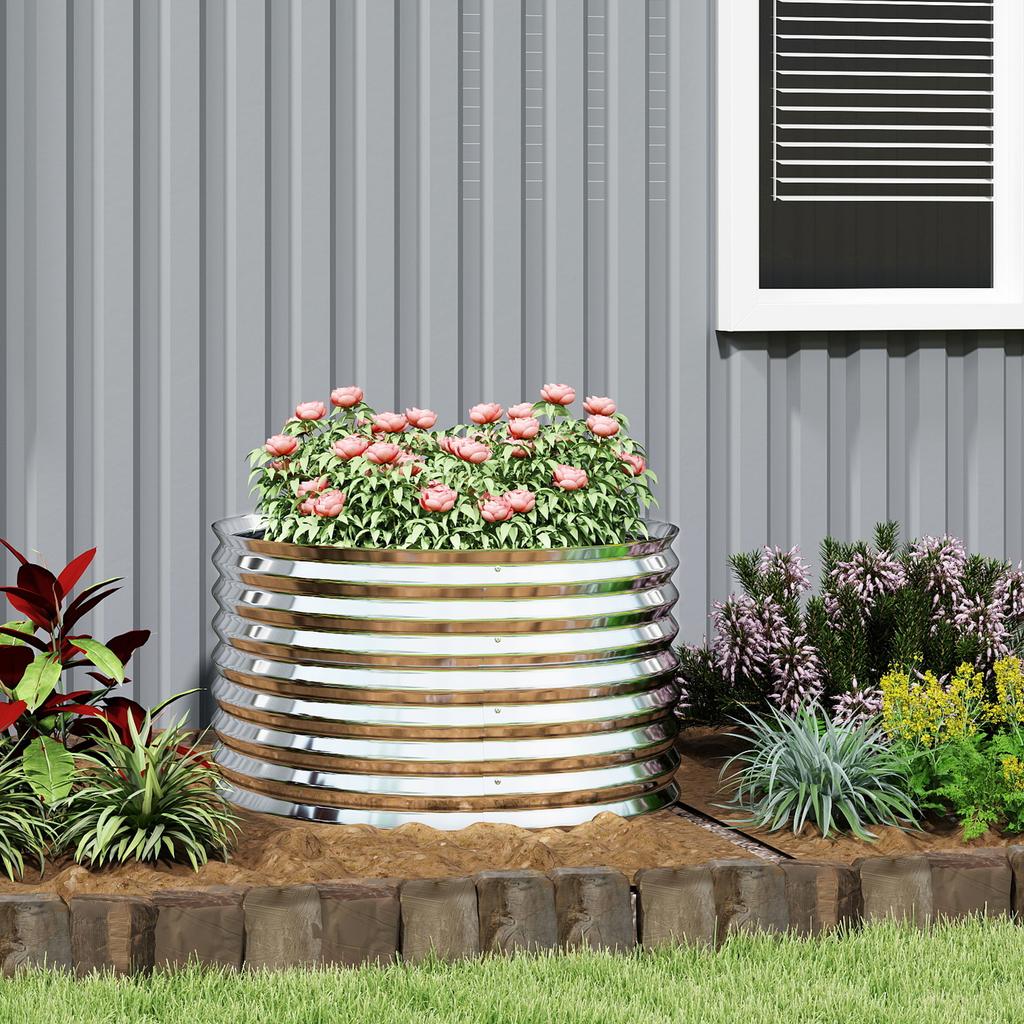 Planter, Metal Flower Planter with Safety Edge and Gloves, Open Bottom, 160W x 80D x 56H cm, Grey