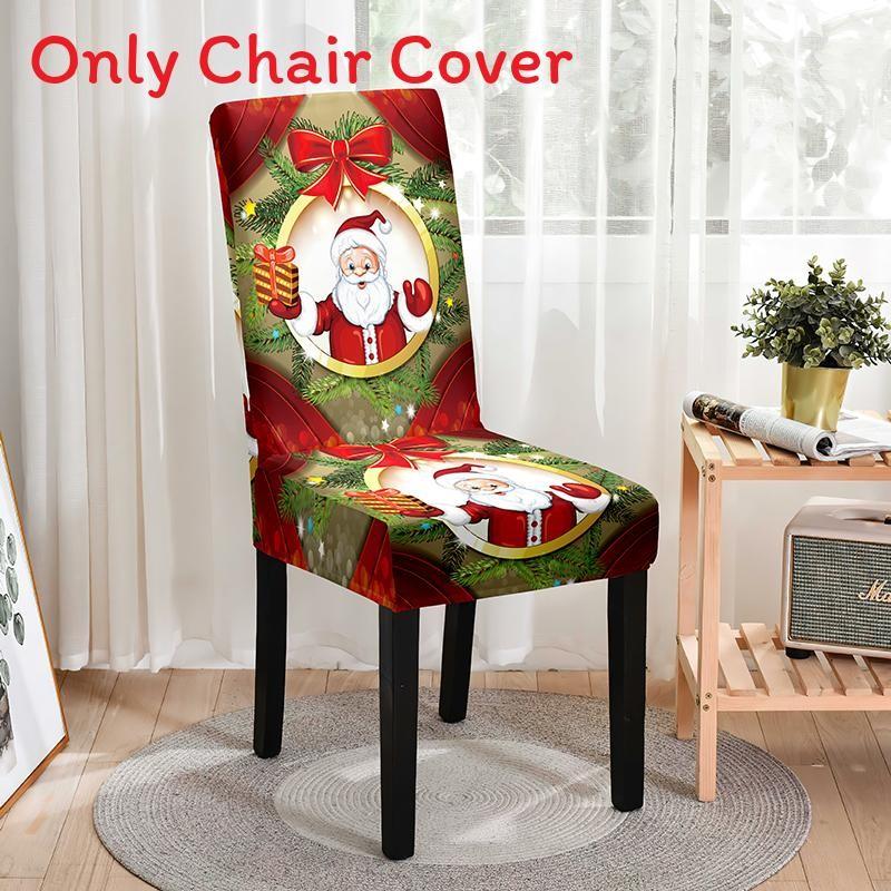 Festive Christmas Chair Cover Full Protection Stylish Cartoon Printed Dining Chair Set